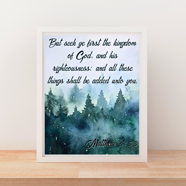 Póster Buscad Primeramente el Reino de Dios RVR  Mateo 6: (Seek Ye First the Kingdom of God KJV Matthew 6:33 Poster)