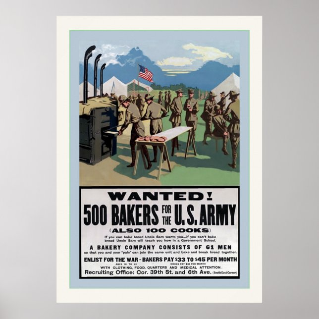 Póster ¡Buscado! ~ 500 panaderos ~ Vieja Primera Guerra M (Frente)