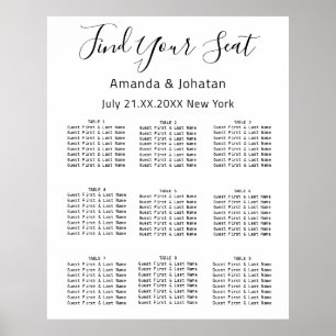 Póster Buscar su asiento gráfico Boda Bridal White