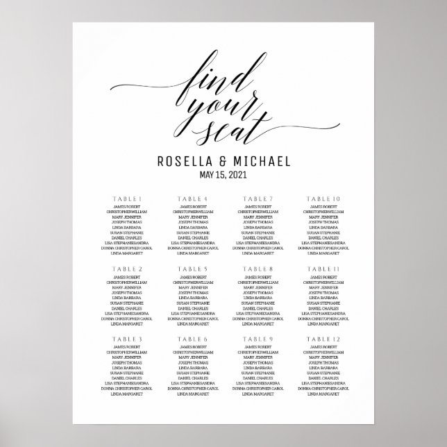Póster Buscar su asiento - Tabla de asientos Boda N.2 (Frente)