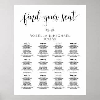 Póster Buscar su asiento - Tabla de asientos para Bodas