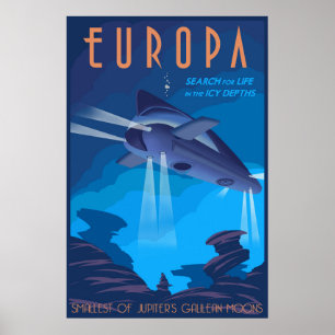 Póster Buscar vida en la luna de Júpiter Europa