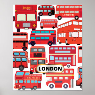 Póster Buses de Londres: poster pintoresco y funcional