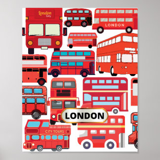 Póster Buses de Londres: poster pintoresco y funcional
