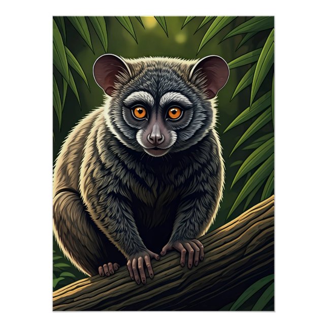 Póster Bush Baby Perched on Jungle Branch (Anverso)