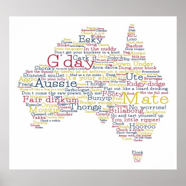 Póster Bushfire Edición Especial Mapa de argot australian (Frente)