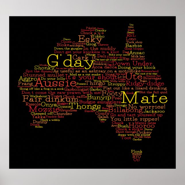 Póster Bushfire Edición Especial Mapa de argot australian (Frente)