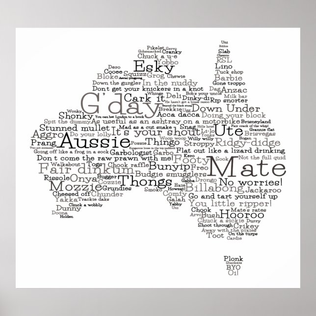 Póster Bushfire Edición Especial Mapa de argot australian (Frente)