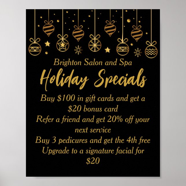 Póster Business Holiday Specials Custom Black Gold (Frente)