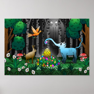 Póster Busqueda de huevos de Pascua en el bosque