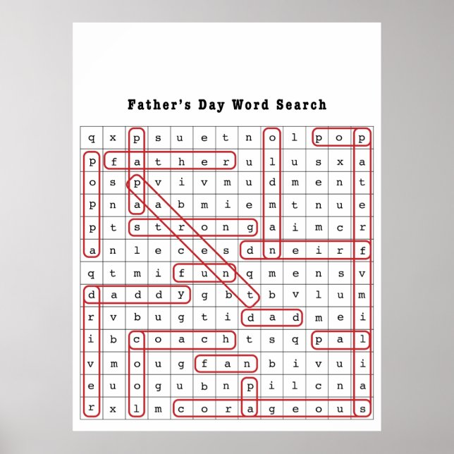 Póster Búsqueda de palabras en el Día del Padre (Frente)
