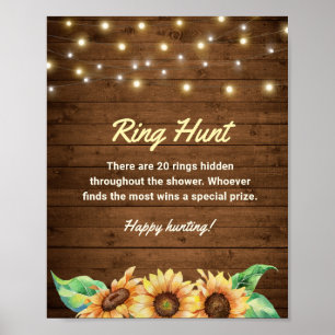 Póster Búsqueda del Anillo Girasol Rústico Ducha de Novia