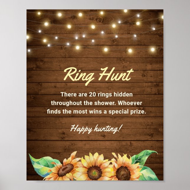 Póster Búsqueda del Anillo Girasol Rústico Ducha de Novia (Frente)