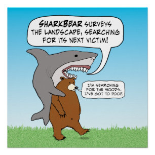 Póster Búsqueda divertida del tiburón y del oso