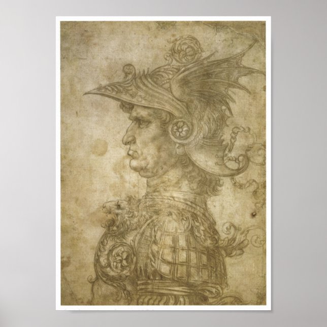Póster Busto de un guerrero, Leonardo da Vinci (Frente)
