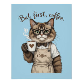 Póster But First, Coffee Cat