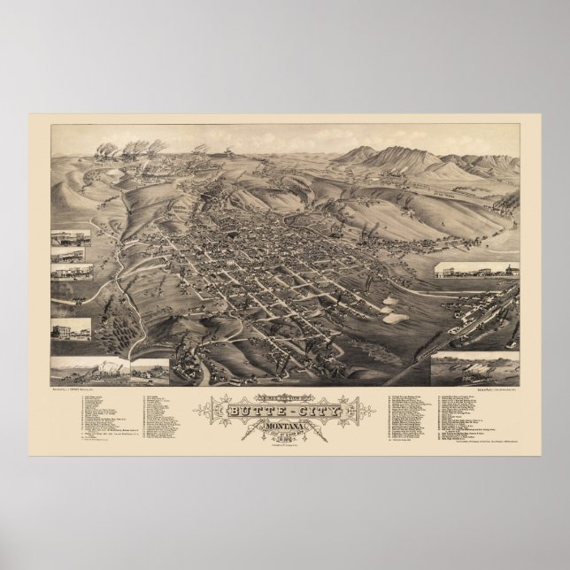 Póster Butte City, MT Panoramic Map - 1884 (Frente)