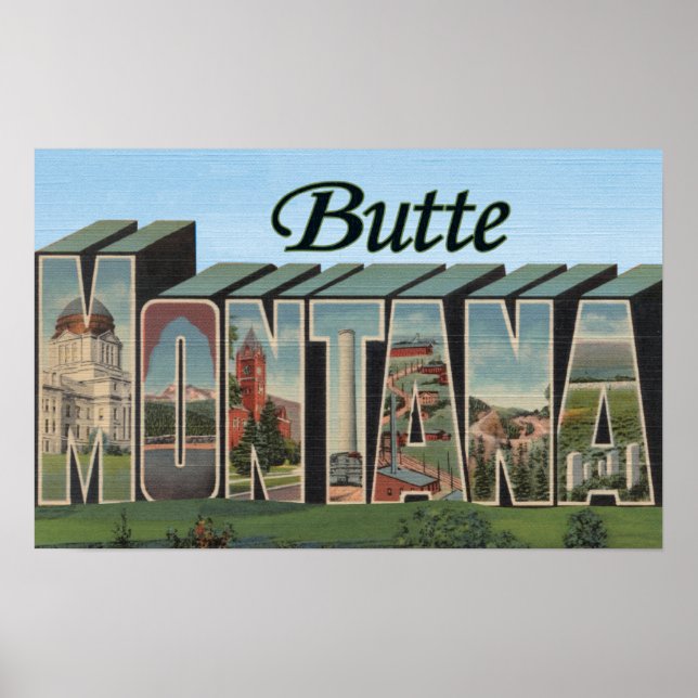 Póster Butte, MontanaEscenas de letras grandesButte, MT 2 (Frente)