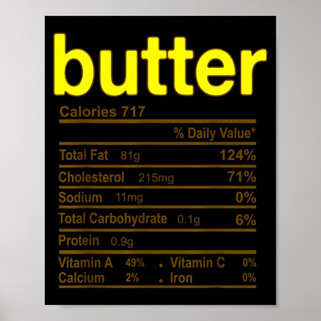 Póster Butter Nutrition Facts Funny Thanksgiving Christma (Frente)