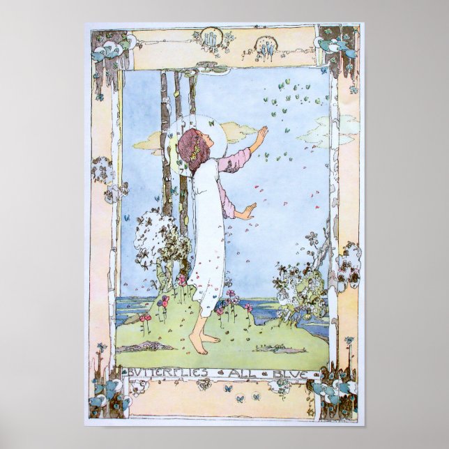 Póster "Butterflies All Blue" de Jessie M. King (Frente)