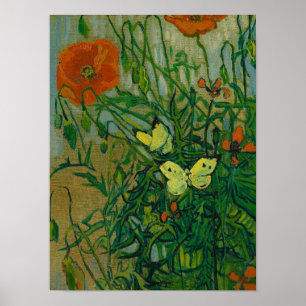 Póster Butterflies and Poppies, 1889 by Vincent van Gogh
