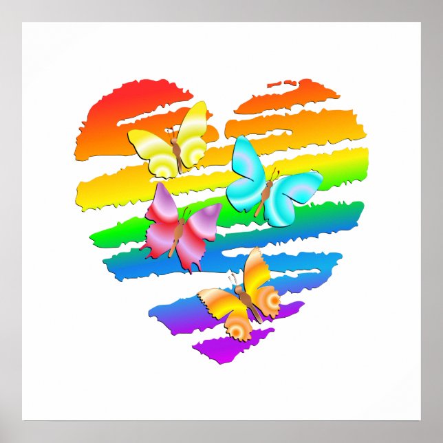 Póster Butterflies and Rainbow Heart (Frente)