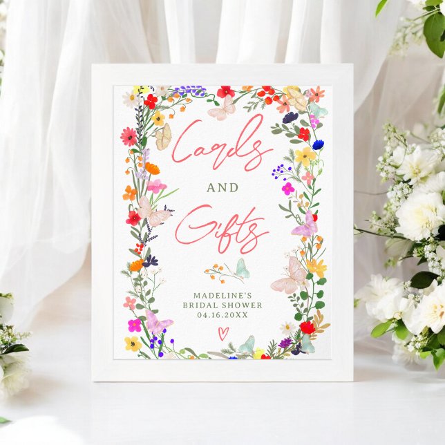Póster Butterflies boho signo de novia de los más salvaje (Butterflies boho bright wild lowers bridal sign)