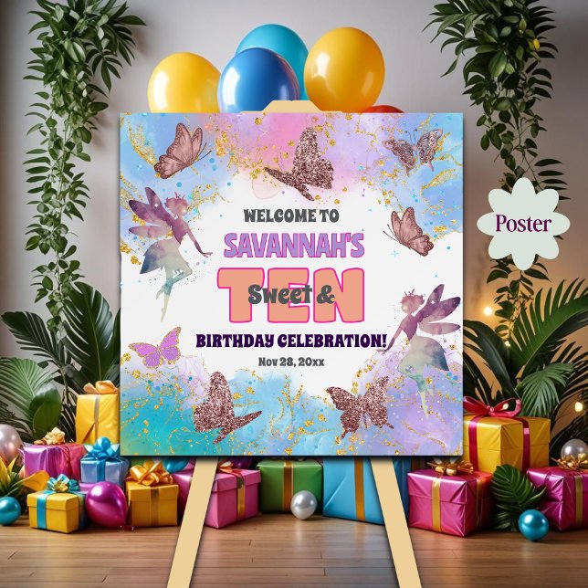 Póster Butterflies Fairy Glitter 10th Birthday Welcome (Subido por el creador)