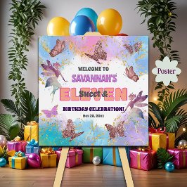 Póster Butterflies Fairy Glitter 11th Birthday Welcome