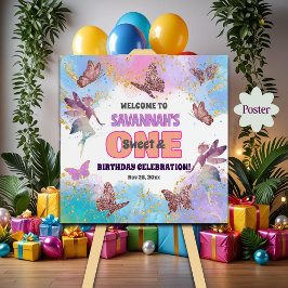 Póster Butterflies Fairy Glitter 1st Birthday Welcome