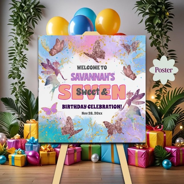 Póster Butterflies Fairy Glitter 7th Birthday Welcome (Subido por el creador)