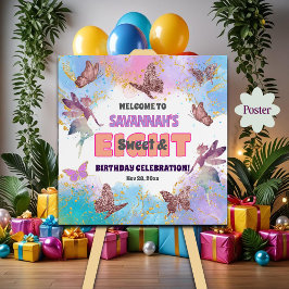 Póster Butterflies Fairy Glitter 8th Birthday Welcome