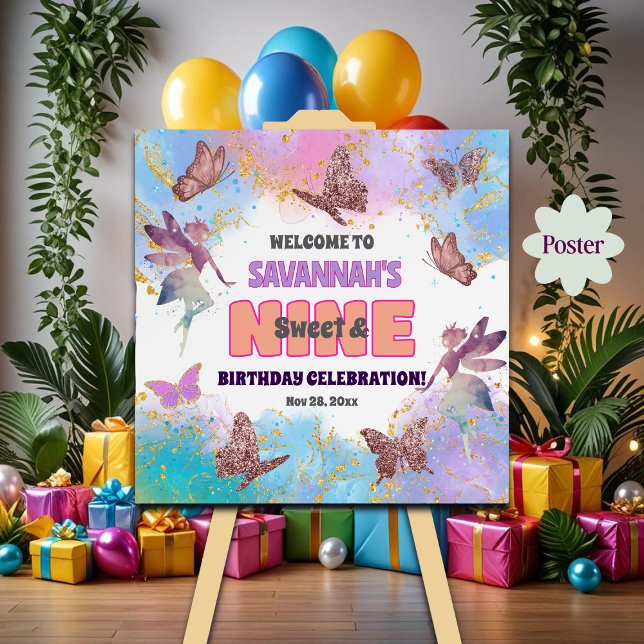 Póster Butterflies Fairy Glitter 9th Birthday Welcome (Subido por el creador)