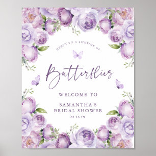 Póster Butterflies Purple Briple Shower signo de bienveni