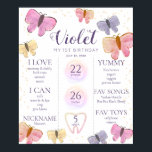 Póster Butterfly 1st Birthday Milestone Poster<br><div class="desc">This cute girl's 1st/first birthday milestone poster features butterflies and faux gold doodled dots on a white background. Personalize for your needs. You can find matching products at my store.</div>