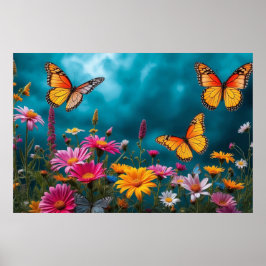 Póster Butterfly Blossom Haven - Vibrante Armonía Floral