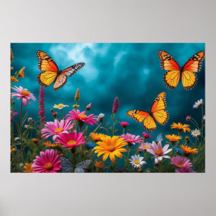 Póster Butterfly Blossom Haven - Vibrante Armonía Floral