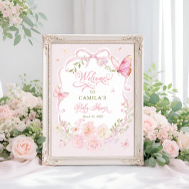 Póster Butterfly Blush Bloom Girl Baby Shower Welcome