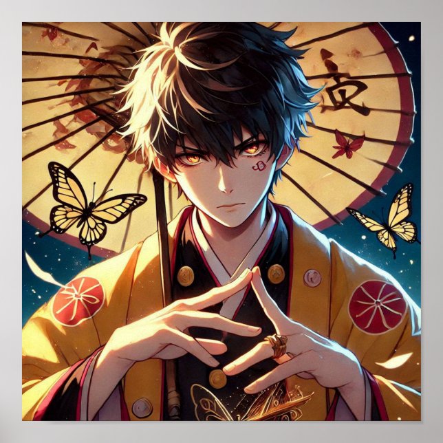 Póster Butterfly Curse: Flame-Eyed Warrior Anime (Frente)