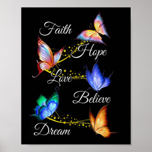 Póster Butterfly Faith Hope Love Believe Dream Christian