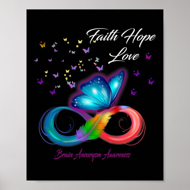 Póster Butterfly Faith Hope Love Brain Aneurysm Awareness (Frente)