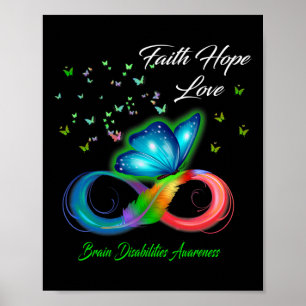 Póster Butterfly Faith Hope Love Brain Disabilities Aware