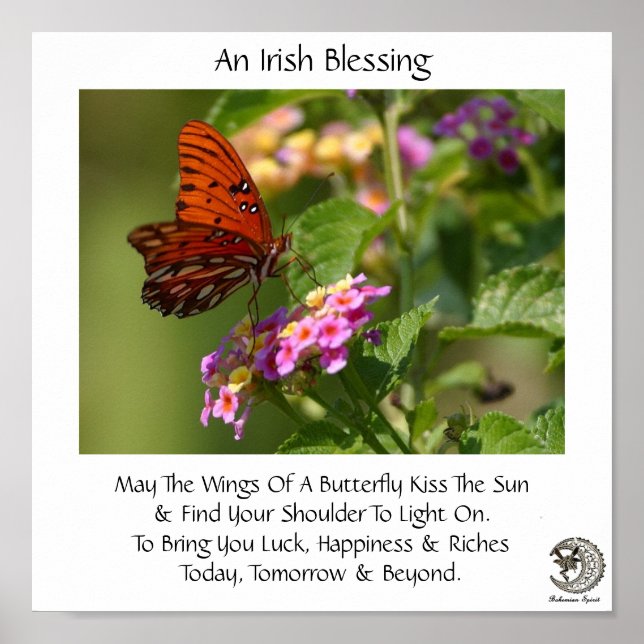Póster Butterfly On Flowers ~ Irish Blessing (Frente)