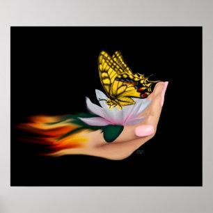 Póster Butterfly on Lotus Bloom