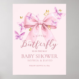Póster Butterfly Pink Bow Baby Shower Welcome Sign