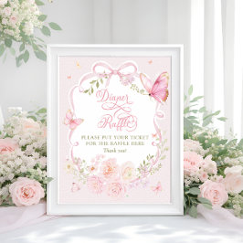 Póster Butterfly Pink Bow Floral Diaper Raffle Poster