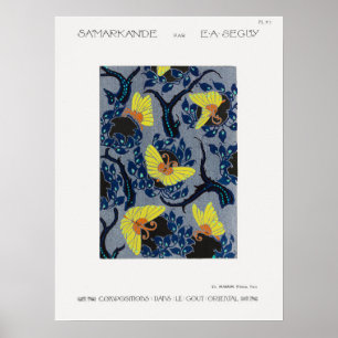 Póster Butterfly pochoir pattern in Art Nouveau