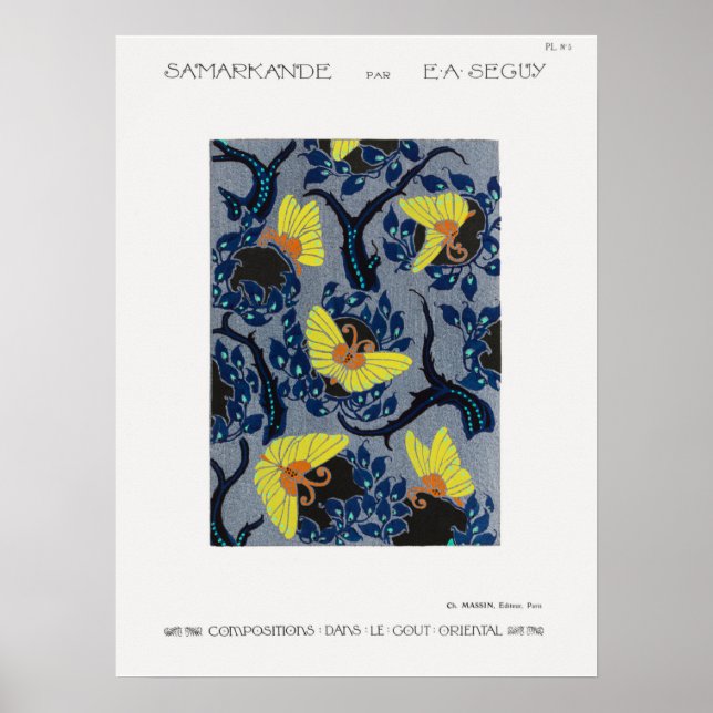 Póster Butterfly pochoir pattern in Art Nouveau (Frente)