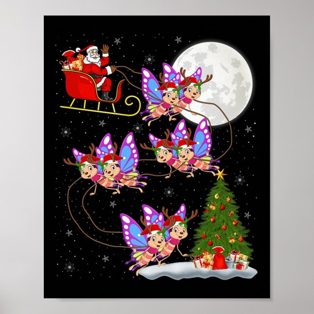 Póster Butterfly Santa Sleigh Flying Funny Magical Christ (Frente)