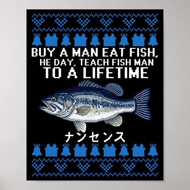 Póster Buy A Man Eat Fish Funny Ugly Christmas Sweaters L (Frente)